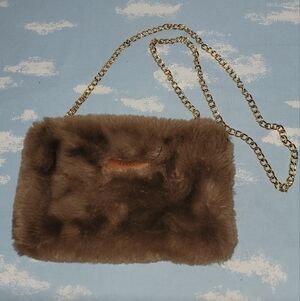 IN'S Brown Faux Fur Chain Shoulder Bag